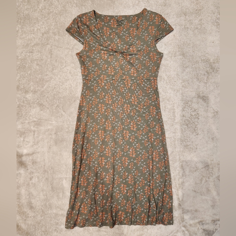 Toad&Co Green and Orange Leaf Midi Active Hiking Dress